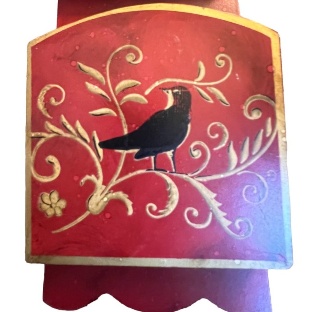 Handpainted Wooden Mail Caddy Heart Cutout Scalloped Edge Attached Hangers 18" T - Picture 5 of 12